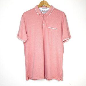 Denim & Flower Ricky Singh Men's L Salmon Pink Cotton Polo Shirt Short Sleeve
